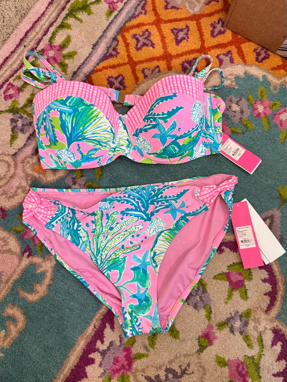 NWT Lilly Pulitzer Pink Teal Bikini Set Mandevilla Baby Hip Nautic